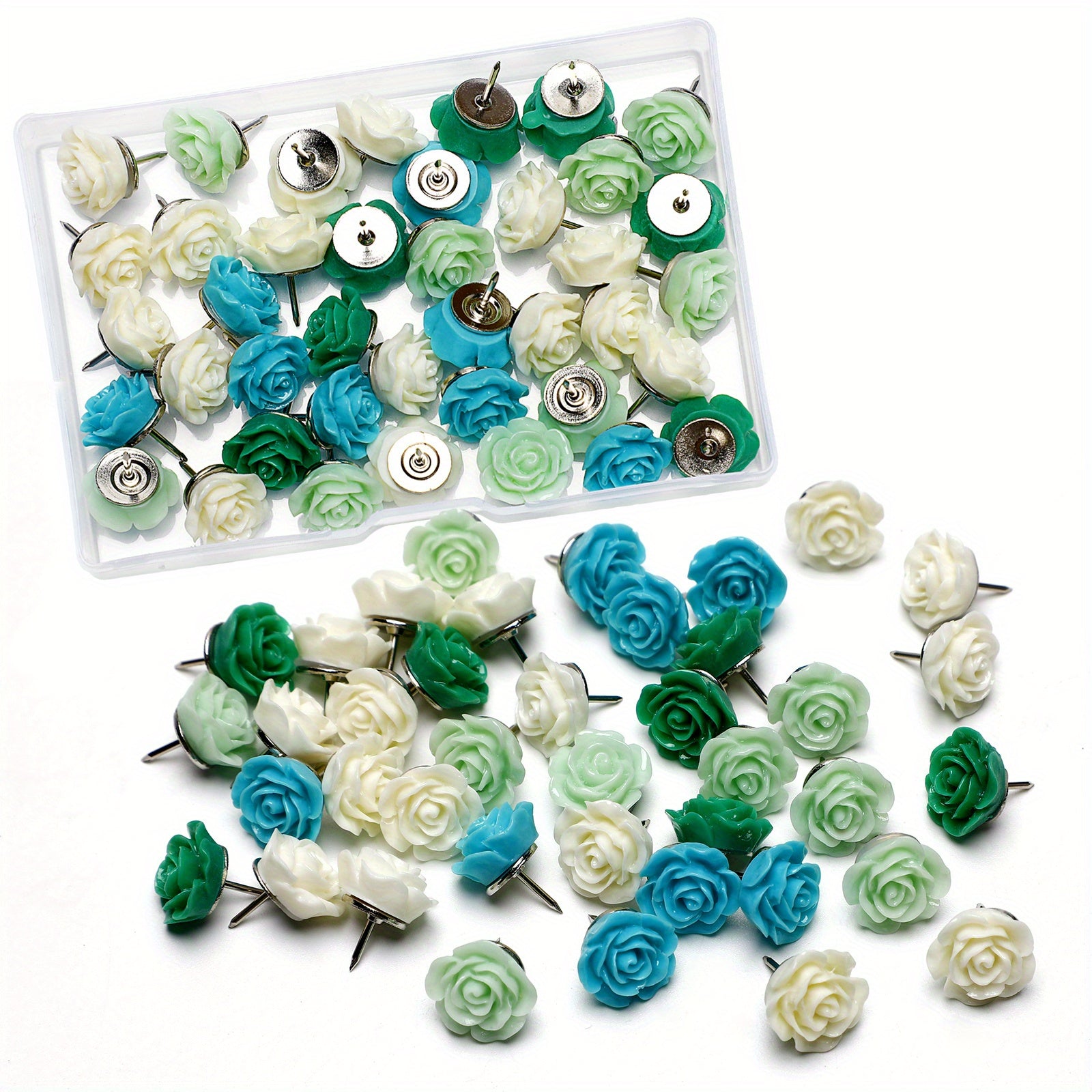 40pcs Rose Theme Push Pins Decorative Flower Cork Board Tacks