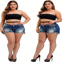 3 Pairs Plus Size Sexy Stockings Set Solid Hollow Out Fishnet Tights