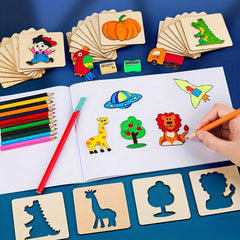 Wooden Hollow Painting Stencils Animal Fruit Patterns Doodle Templates