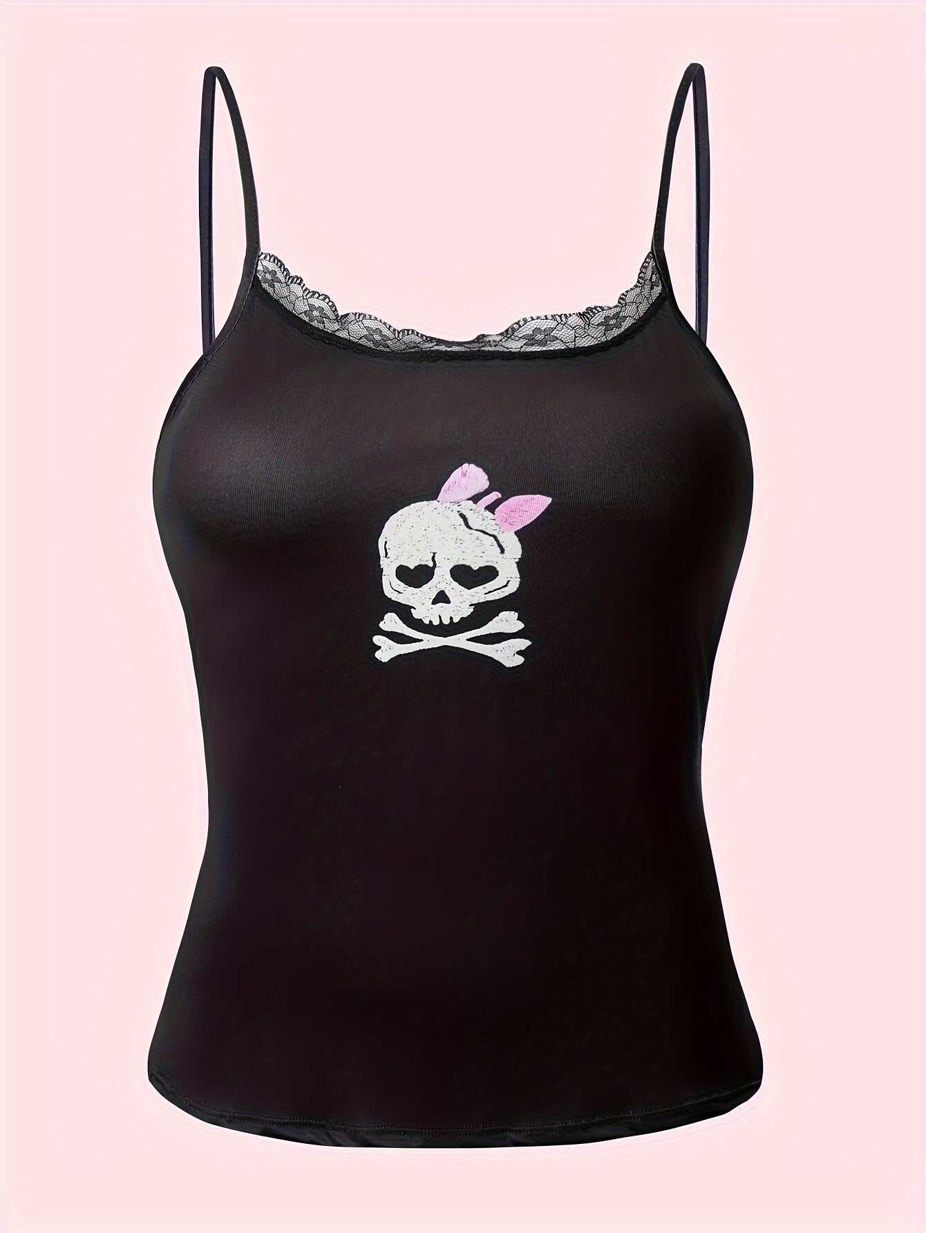 Skull Pattern Cami Top Halloween Lace Crew Neck Lingerie