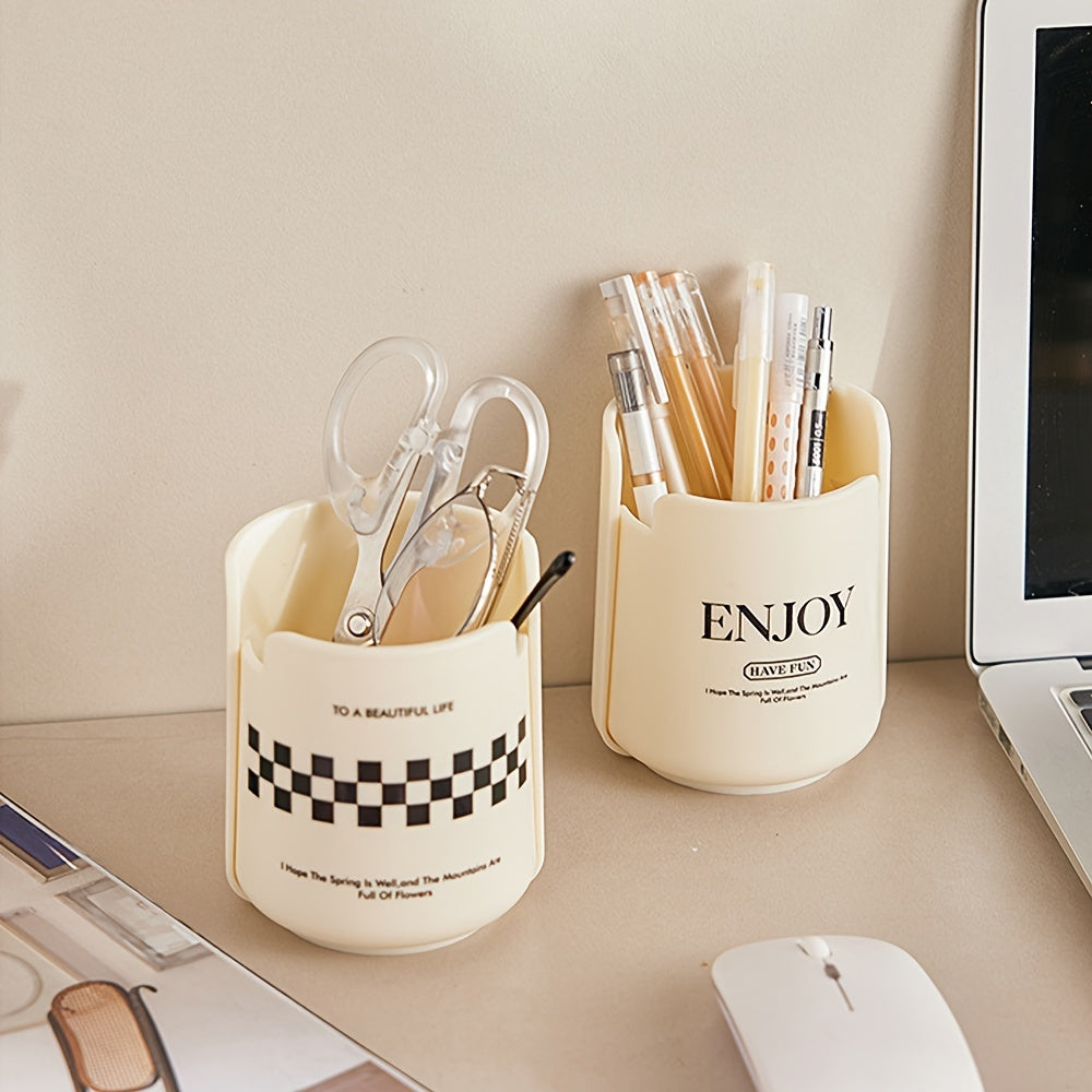 Cream Pen Holder Desktop Storage Bin Stationery Organizer