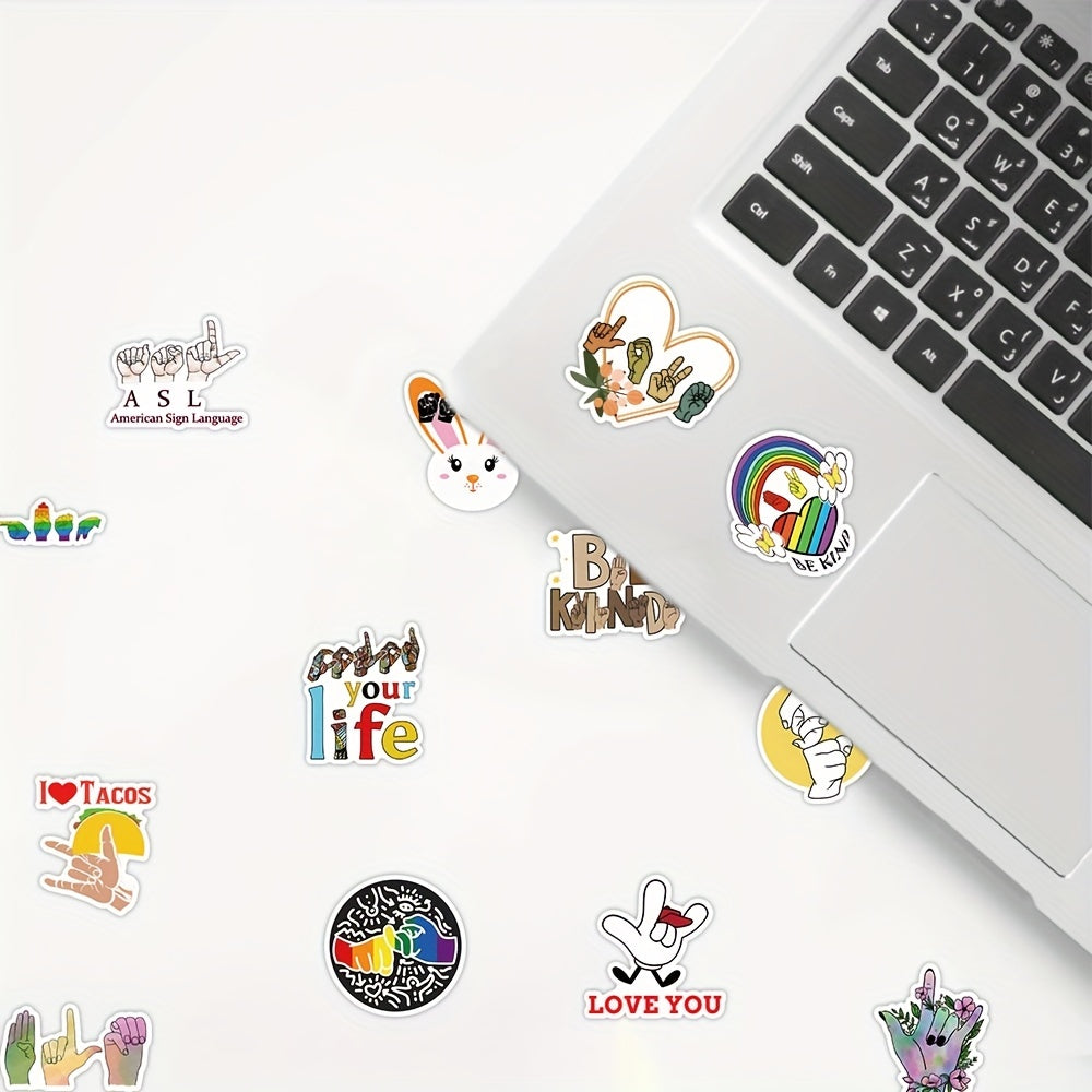 ASL Stickers: I Love You, Be Kind, Rock Gesture Stickers - 50 PCS