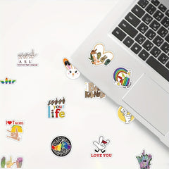ASL Stickers: I Love You, Be Kind, Rock Gesture Stickers - 50 PCS