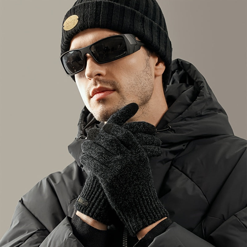 Winter Wool Knitted Gloves Windproof Outdoor Cycling Velvet Thickened Warm