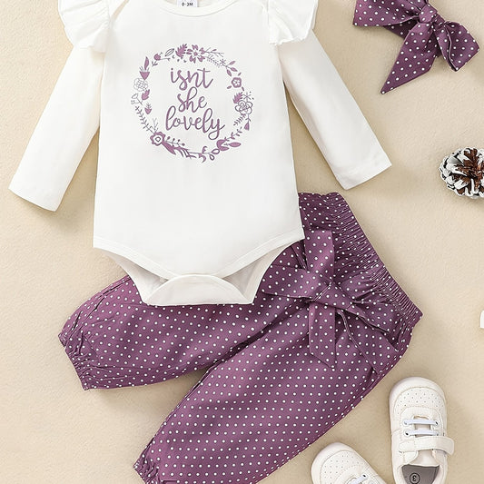 Baby Girl's Cotton Ruffle Bodysuit & Polka Dot Pants Set