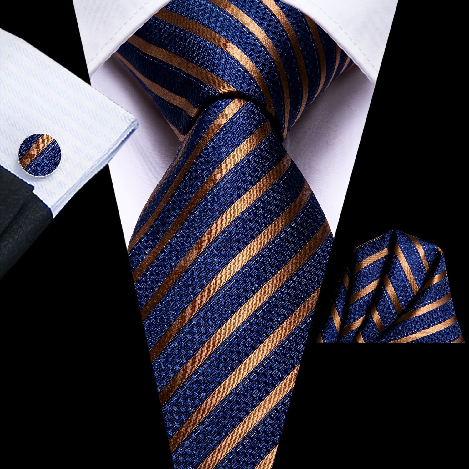 Striped Necktie Set With Cufflink for Party Wedding