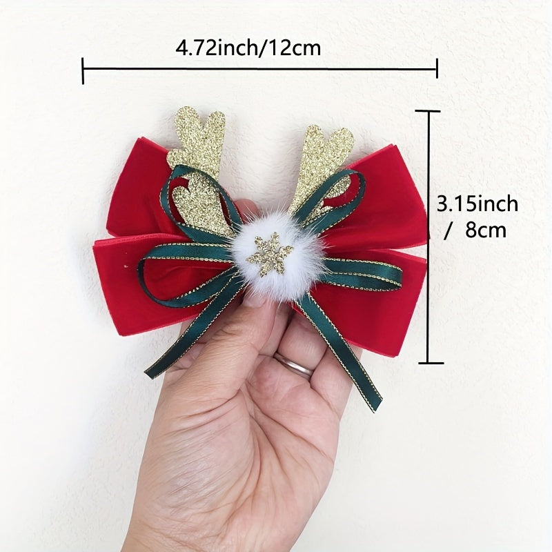 Antler Ribbon Bow Clips Christmas Hair Accessories Women Girls Party