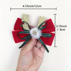 Antler Ribbon Bow Clips Christmas Hair Accessories Women Girls Party