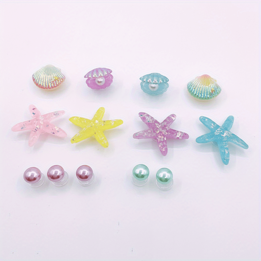 13pcs Shoe Charms For Crocs Translucent Starfish & Shell Pearl Summer Beach