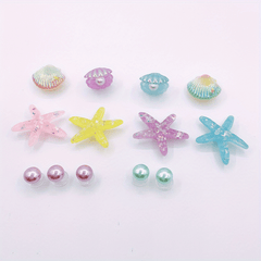 13pcs Shoe Charms For Crocs Translucent Starfish & Shell Pearl Summer Beach