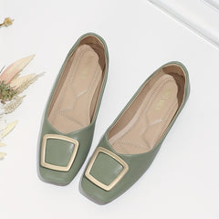 Metal Decor Ballet Flats Green Soft Sole Slip On Shoes