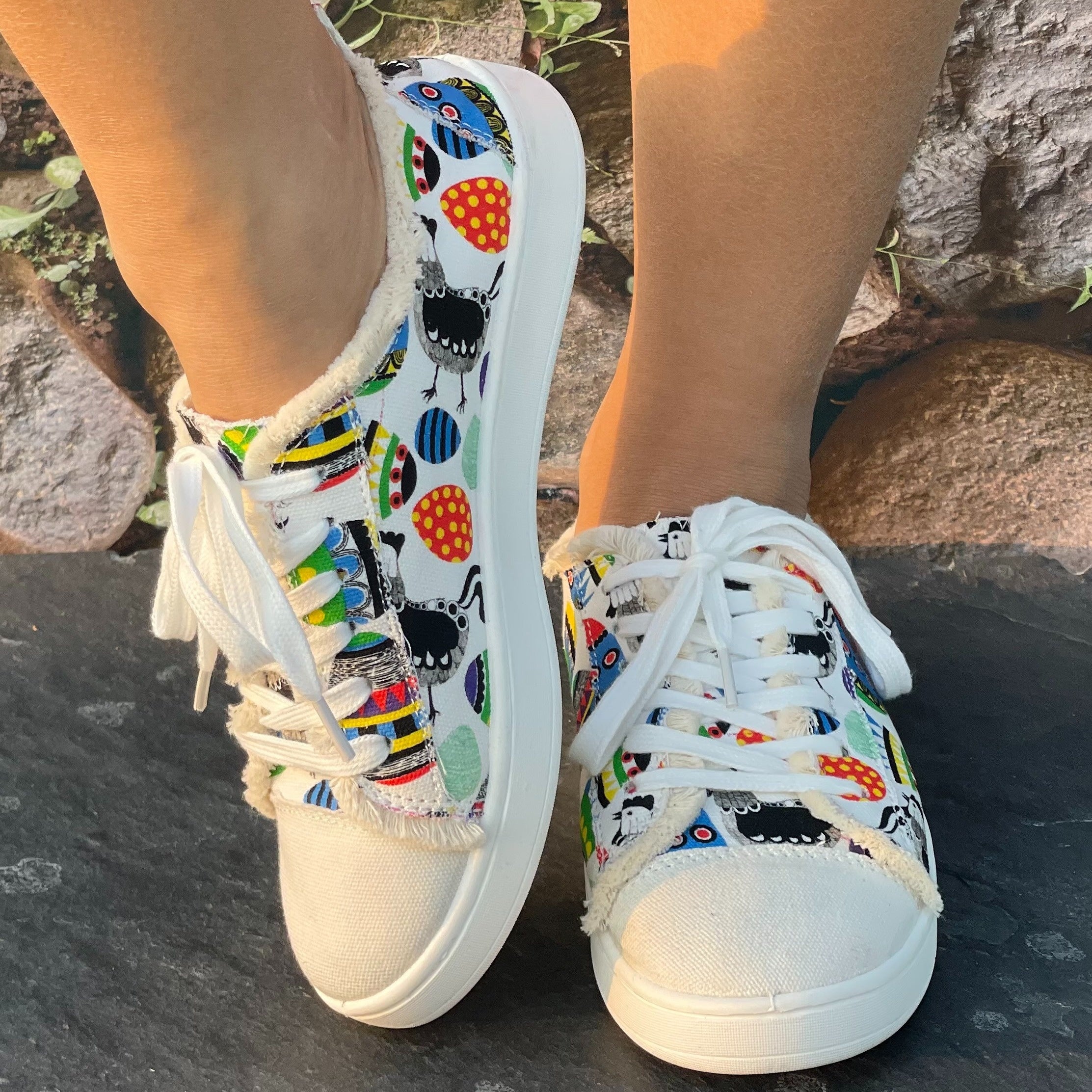 Colorful Print Breathable Skate Shoes Casual Flat Canvas Sneakers