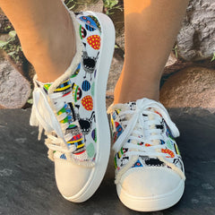 Colorful Print Breathable Skate Shoes Casual Flat Canvas Sneakers