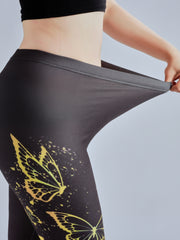 Butterfly Print Skinny Leggings Elastic Waist Stretchy Leggings