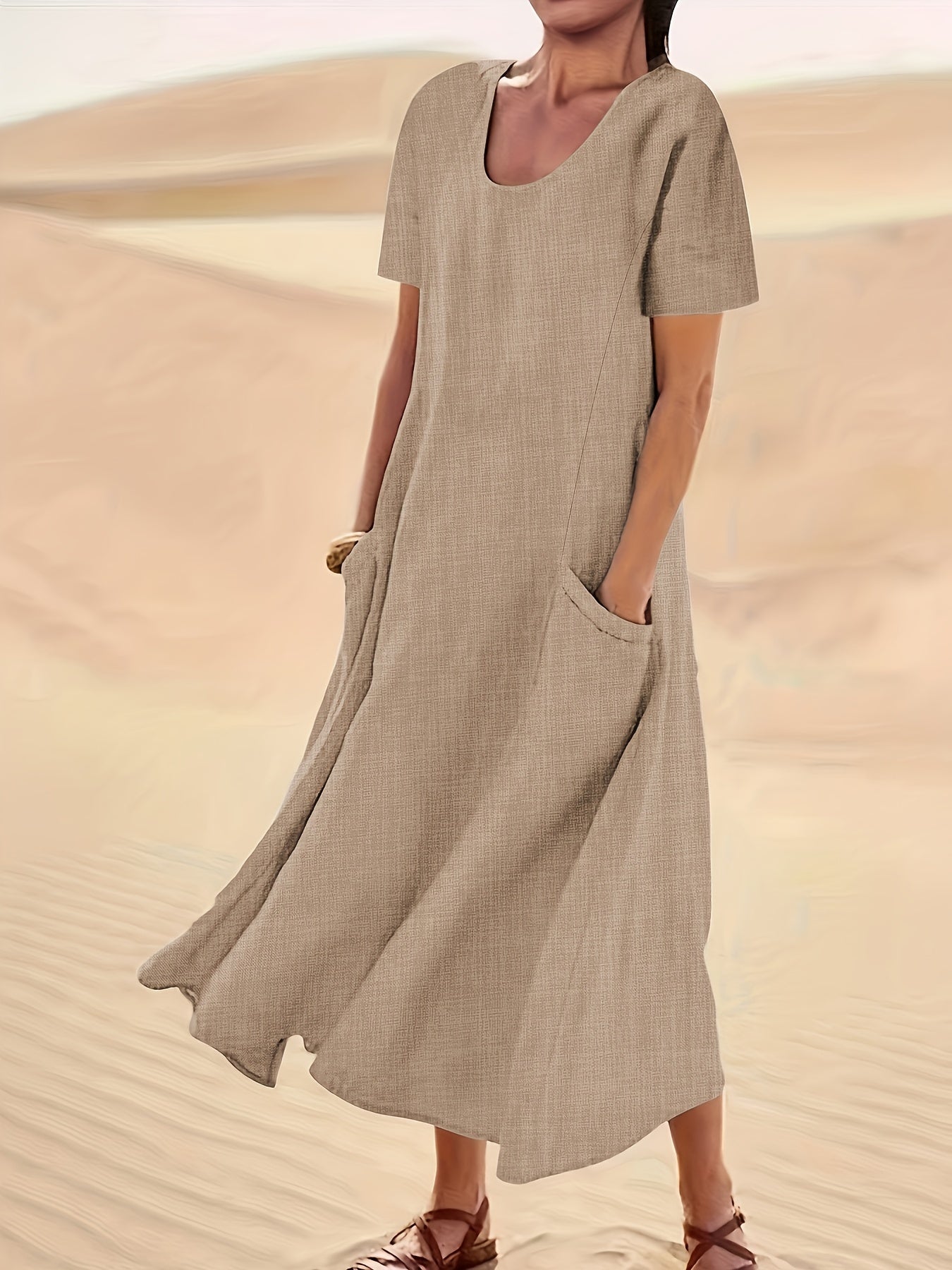 Short Sleeve A-line Dress With Pockets