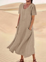 Short Sleeve A-line Dress With Pockets