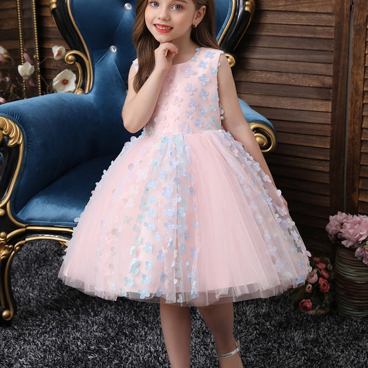 Girls Sleeveless Tutu Princess Dress with Flower Decoration