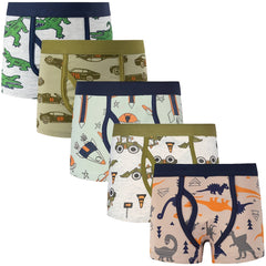 5pcs Toddler Boys Cotton Boxer Briefs Dinosaur Car Underwear