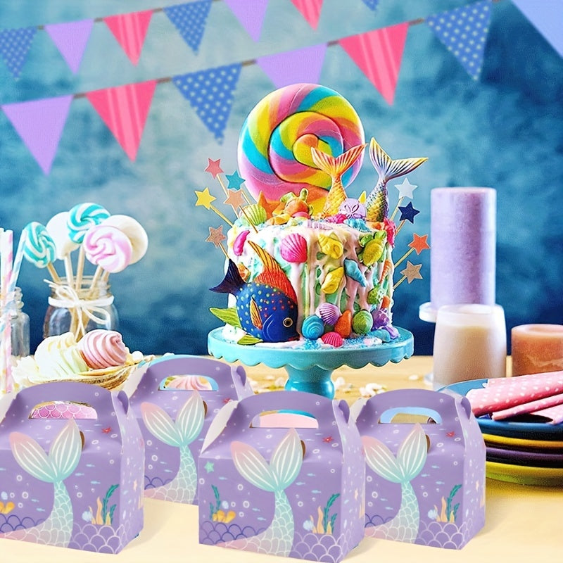 5pcs Mermaid Handbag Party Gift Box Mermaid Tail Pattern Packaging