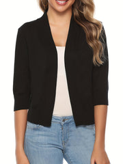 Open Front Cardigan 3/4 Sleeve Sweater for Spring & Fall
