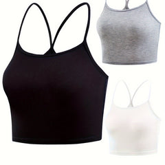 3pcs Solid Ribbed Cami Tops Cross Back Women's Lingerie