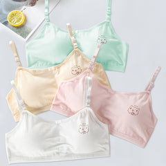 4pcs Girls Bra Stretchy Bralette Adjustable Straps Cat Print 3pcs Cami Bra