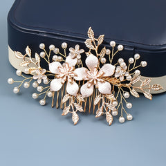 Golden Pearl Flower Hair Comb Wedding Hair Accessories