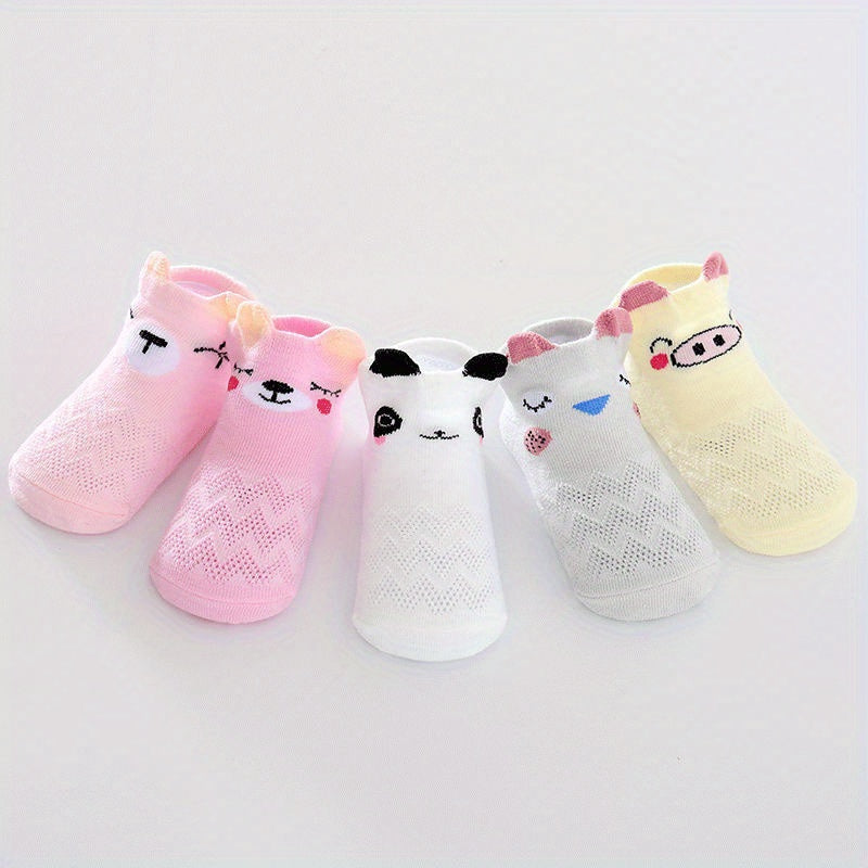 5pairs Baby Girls Cotton Animal Pattern Short Socks For Summer