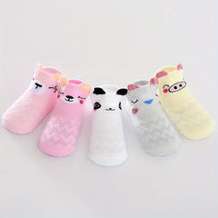 5pairs Baby Girls Cotton Animal Pattern Short Socks For Summer