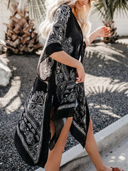 Paisley Print Cape Sleeve Beach Cover Up