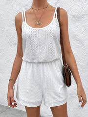 Solid Eyelet Romper Jumpsuit Casual Sleeveless Romper Jumpsuit