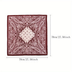 70cm Square Vintage Wine Red Paisley Neckerchief Satin Head Scarf