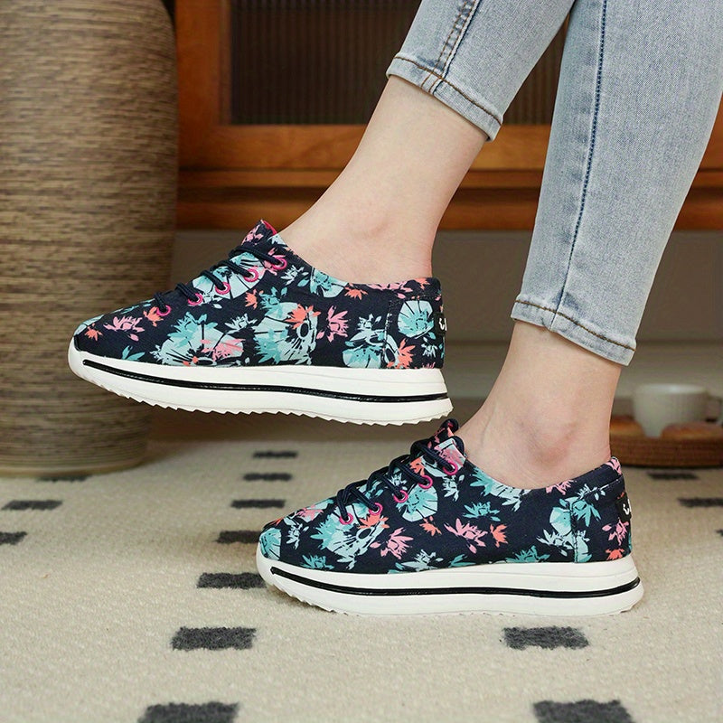Women's Graffiti Print Thick Bottom Sports Shoes Comfortable Lace Up Sneakers