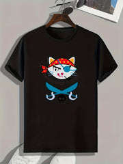 Pirate Cat Pattern Print Men's Comfy Sports T-shirt Graphic Tee