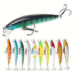 10pcs 12pcs Saltwater Fishing Bait 3D Minnow Artificial Bait 2 Treble Hooks