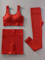 3pcs Ribbed Yoga Workout Suits Sports Bra & Leggings Sets Women's Activewear