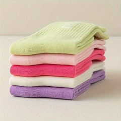 5 Pairs Girl's Letter Pattern Knitted Socks Breathable Crew Socks