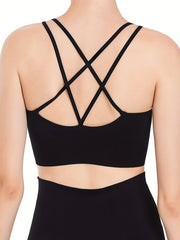 Sports Bra Women's Plus Solid Cross Back Seamless Bra