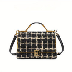 Houndstooth Split Leather Top Handle Shoulder Bag