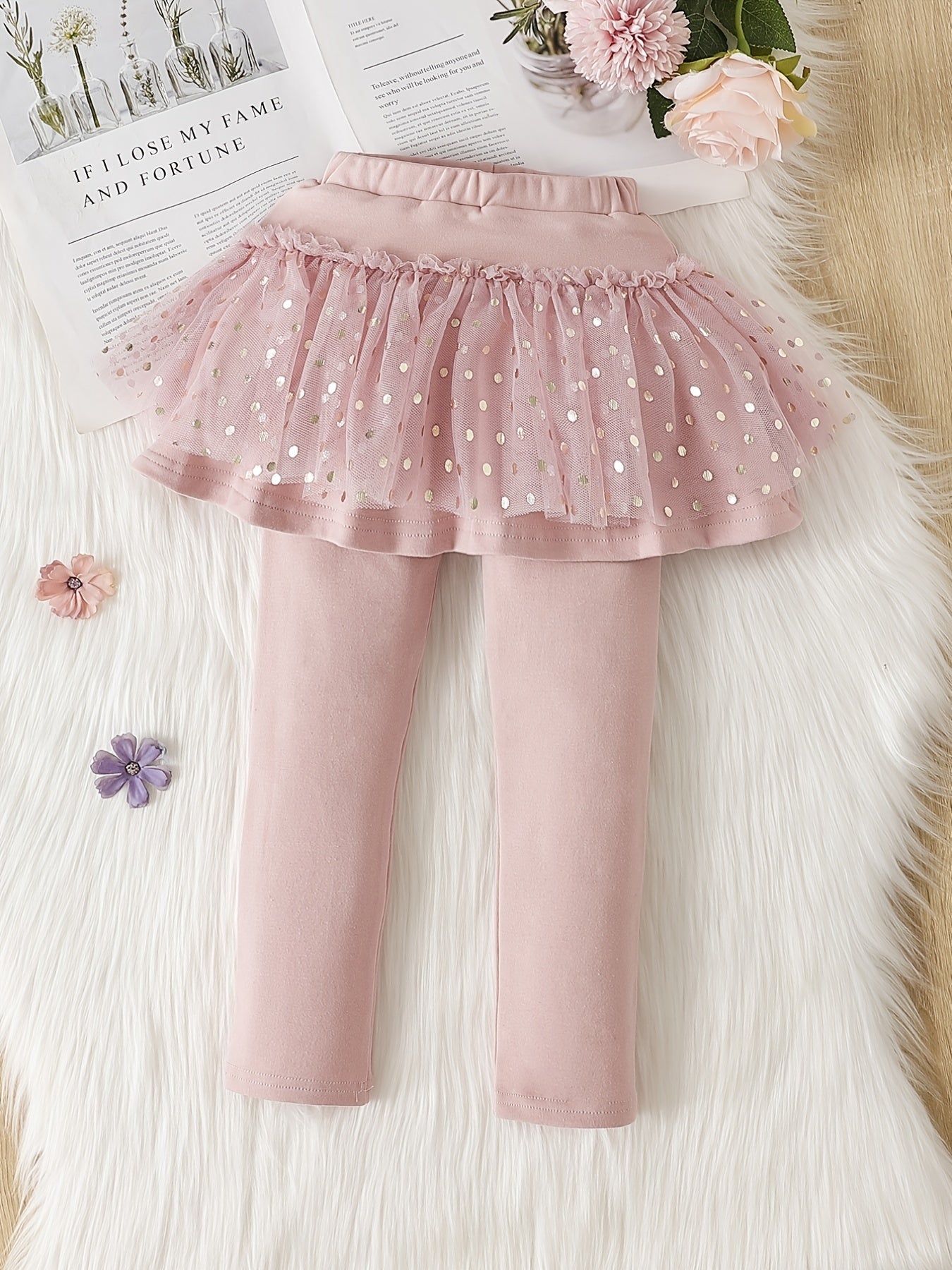 Girls Footless Leggings With Mesh Tutu Ruffle Skirt