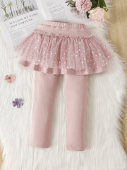 Girls Footless Leggings With Mesh Tutu Ruffle Skirt