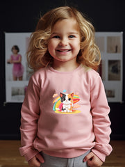 Girls Cat Pattern Crew Neck Sweatshirt For Spring Fall Christmas Gift