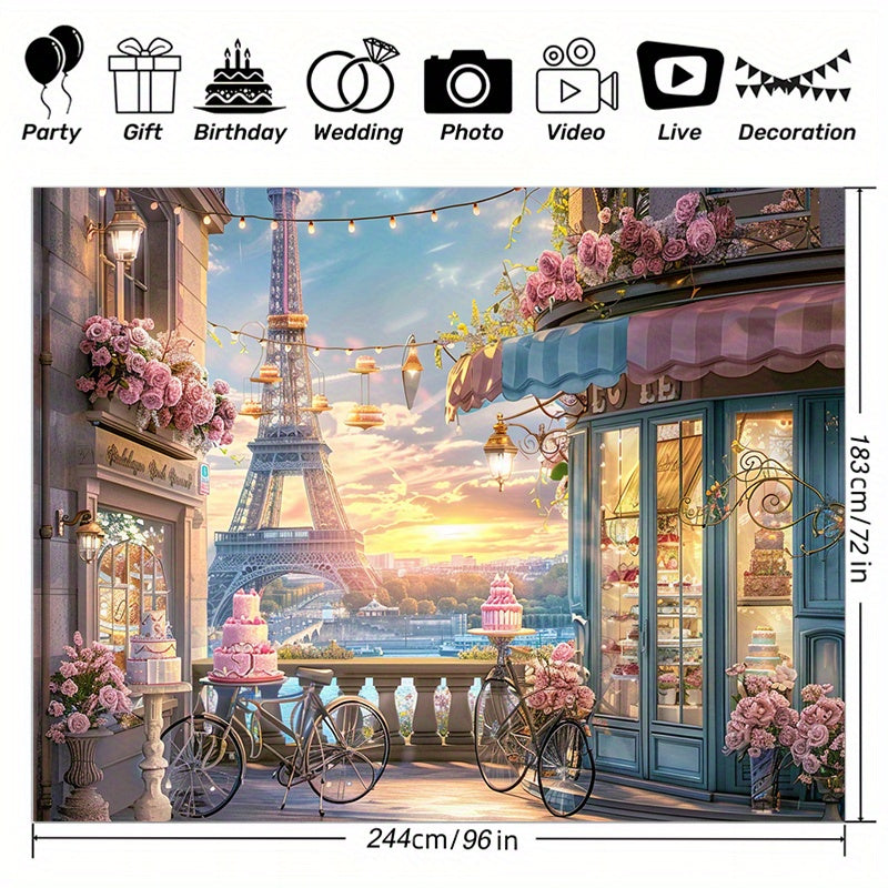 Parisian Birthday Cake Shop Photography Backdrop