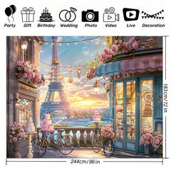 Parisian Birthday Cake Shop Photography Backdrop