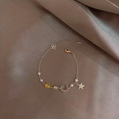 Moon Star Shape Beads Chain Anklet Adjustable Ankle Bracelet