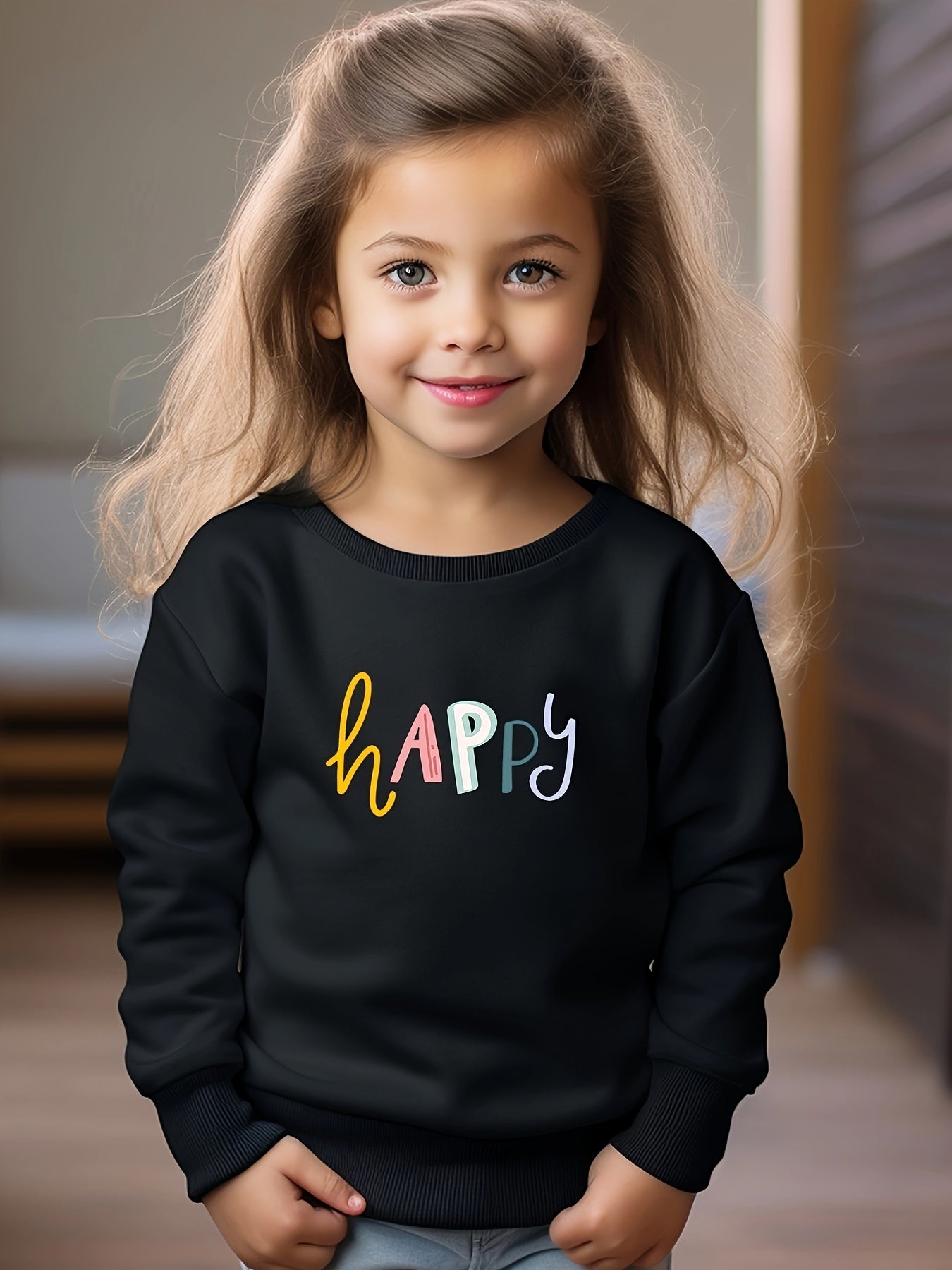Girls Happy Pattern Crew Neck Sweatshirt for Spring Fall Christmas Gift