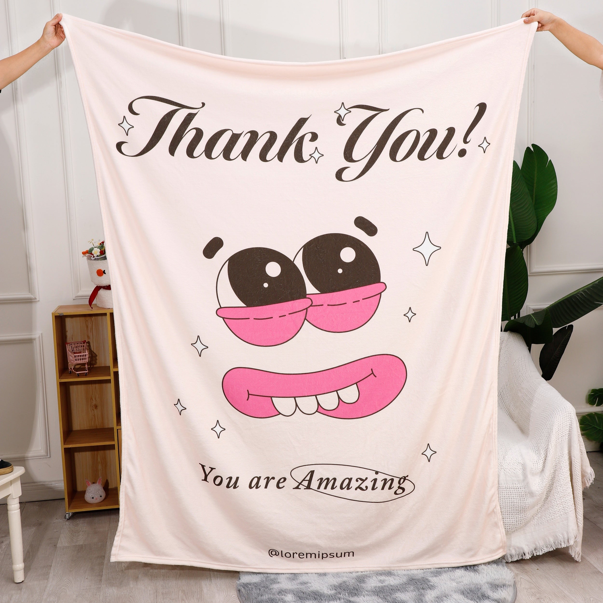 Warm Thank You Printed Flannel Blanket for Sofa Office Bed Camping & Travel