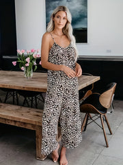 Leopard Print Wide Leg Jumpsuit Sleeveless Casual Jumpsuit