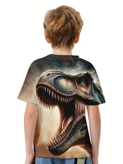 Roaring T Rex 3D Print Boy's Tee Short Sleeve Crew Neck Sports T-shirt