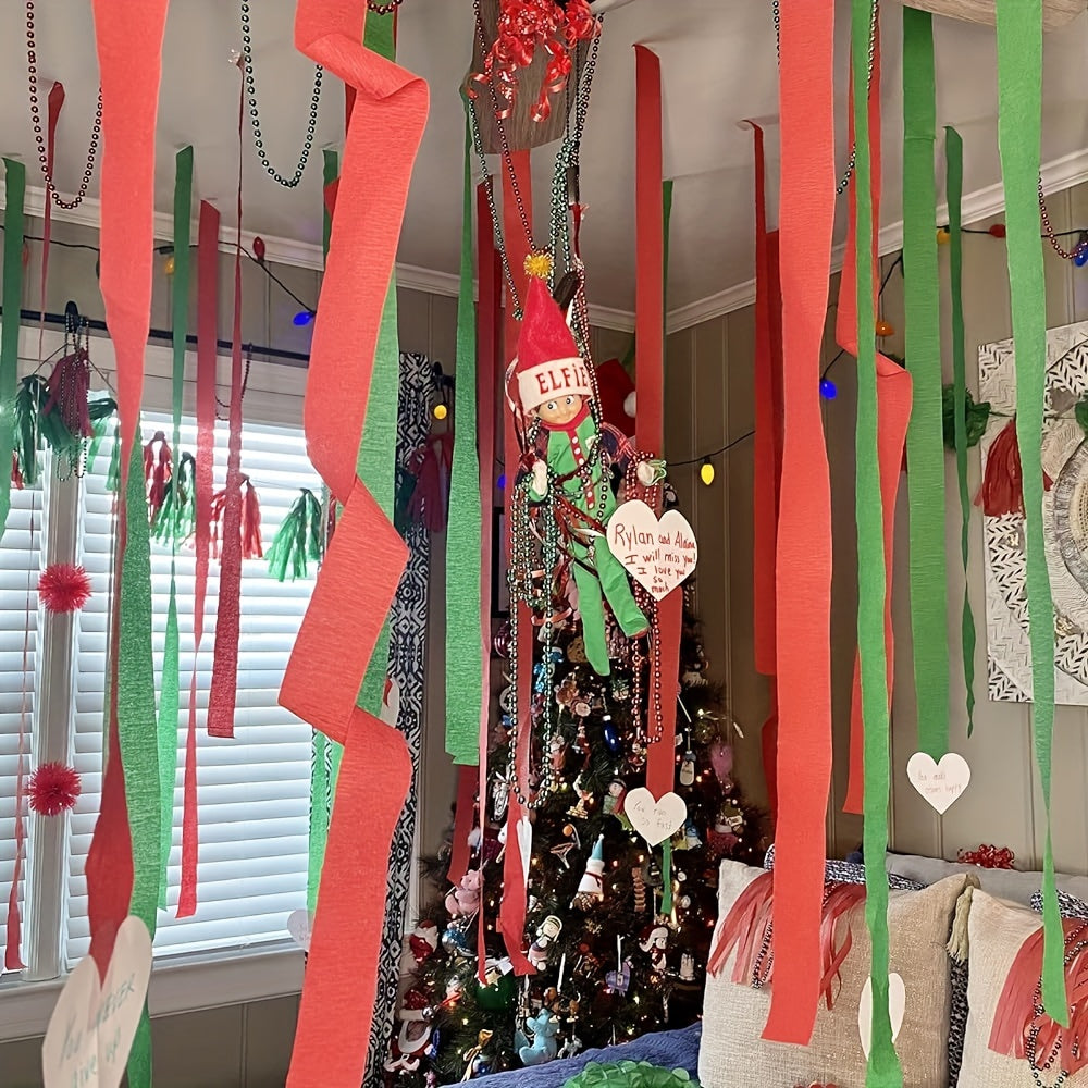 Christmas Crepe Paper Streamers Set Green Red Golden for Party Decorations